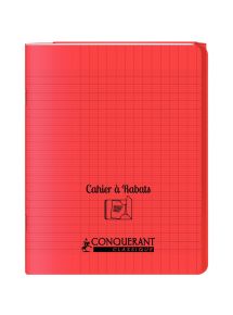 Cahier polypro avec rabat 17x22cm, 48p, grands carreaux, rouge