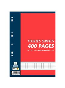 Feuillets mobiles perforés 21x29,7cm , grands carreaux, 400 pages, 70g