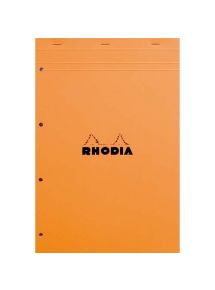 Bloc de bureau 80g Rhodia agrafé en tête, 160 pages perforées, petits carreaux, format 21x31,8cm, orange