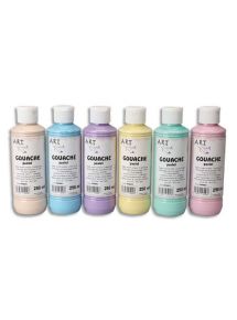 Gouache prête à l'emploi, lot de 6 flacons de 250ml, couleurs pastels assorties