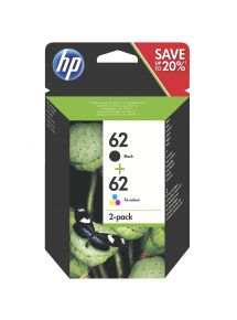 HP 62 pack de 2 cartouches d'encre noire et trois couleurs authentiques (N9J71AE)
