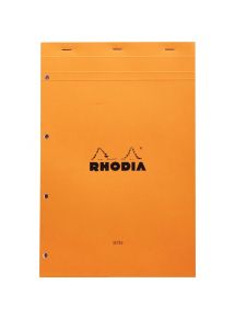 Bloc de bureau 80g Rhodia agrafé en tête, 160 pages perforées, grands carreaux, format 21x31,8cm, orange