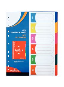 Jeu de 6 intercalaires en polypropylène 30/100ème, format A4+