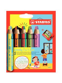 Crayon de couleur multi-talents Woody 3in1, étui de 10 + 1 Taille-crayon
