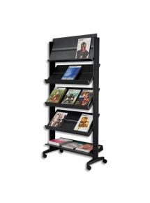 Présentoir mobile , 5 tablettes large rebord 4cm de largeur 85,5cm, noir