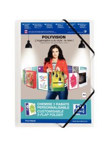 Chemise 3 rabats à élastiques personnalisable POLYVISION en polypropylène incolore