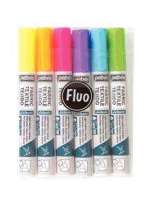 Pochette de 6 feutres pour tissus, couleurs fluorescentes assorties