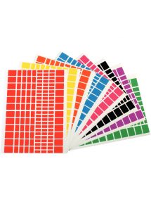 Gommettes rectangles repositionnables, tailles et couleurs assorties, sachet de 18 planches