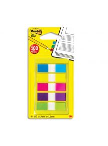 Marque-pages POST-IT® étroits (5x20) couleurs néon dans dévidoir