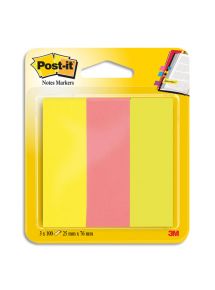 Marque-pages papier Post-it 2,5x7,6cm, lot de 3 blocs de 100 feuilles, coloris assortis