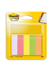 Marque-pages papier Post-it 1,5x5cm, lot de 5 blocs de 100 feuilles, coloris assortis