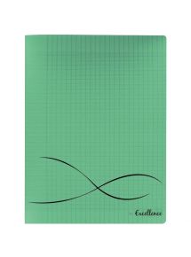 Cahier piqûre 64 pages, 17x22 cm, papier blanc 90g, seyès, couverture polypropylène vert