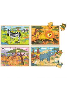 Lot de 4 puzzles, animaux de la savane