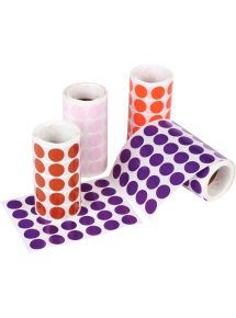 Lot de 4 rouleaux de maxi gommettes adhésives rondes diamètre 20 mm, couleurs pop assorties