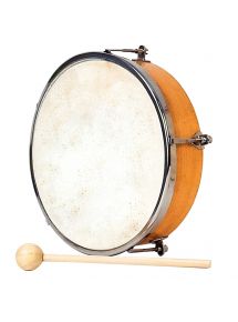 Tambourin en peau naturelle avec mailloches diamètre 25cm