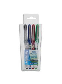 Stylo roller pointe métal Pilot V Ball 07, écriture 0,5mm, pochette de 4 couleurs assorties