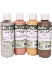 Lot de 4 flacons 250ml de peinture acrylique métal O'COLOR
