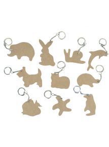 Porte-clés en bois à décorer animaux, lot de 10