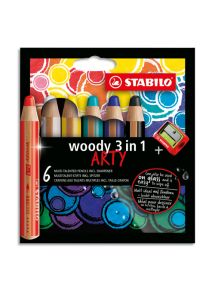 Crayon de couleur multi-surfaces Woody 3 in 1 Arty, boîte de 6