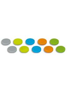 Aimant néodyme en silicone Ø12x16mm, blister de 10, couleurs assorties