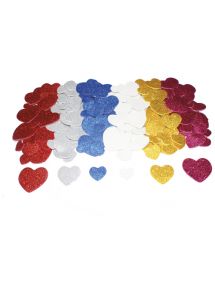 Gomette cœurs en mousse adhésifs pailletés, 4 tailles et 6 coloris assorties, paquet de 200