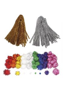 Pack de 300 pompons et chenilles glitter assortis