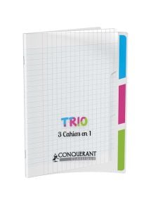 Cahier polypro 3 en 1, 17x22cm, 96p, grands carreaux, 90g