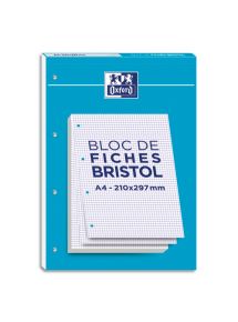 Fiches Bristol en bloc 21x29,7cm, petits carreaux, blanc, 30 fiches