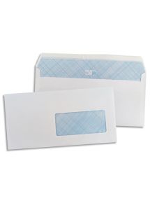 Enveloppe blanches autoadhésives 80g, 110x220 mm, DL fenêtre 45, boîte de 500