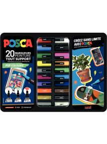Marqueur gouache Posca, pointes assorties, malette de 20 couleurs classiques assorties