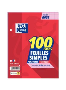 Sachet de 50 feuillets mobiles, format 17x22 cm, seyès, rose