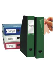 Blister de 12 porte-étiquettes adhésives en polypropylène format 35x75 mm