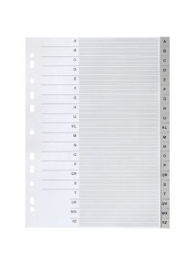 Jeu de 20 intercalaires alphabétiques en polypropylène gris, format A4