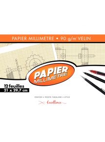 Papier millimétré 90g 21x29,7cm, pochette de 12 feuilles