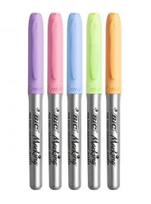 Marqueur Bic Marking, pointe ogive 1.8mm, blister de 5, coloris assortis pastels