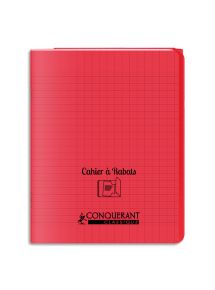 Cahier polypro avec rabat 17x22cm, 96p, grands carreaux, rouge