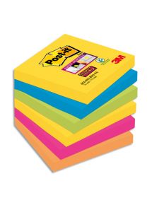 Bloc Post-it Super Sticky Carnival format 76x76mm, lot de 6 blocs de 90 feuilles, couleur assortie