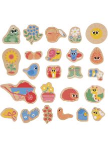 Boite de 24 magnets en bois, le jardin