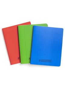 Cahier polypro 17x22cm, 140p, grands carreaux, 90g, assortis