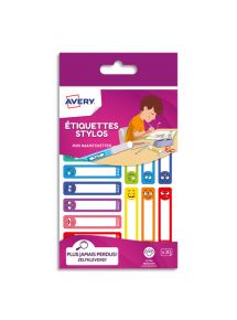 Etiquette stylos ultra-adhésive format 5x1cm, assortis Smiley, blister de 30