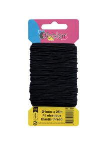 Carte de 25mètres de fil élastique 1mm coloris noir