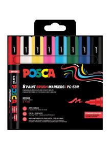 Pochette de 8 marqueurs Posca pointe fine brush assortis