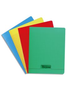 Cahier polypro 17x22cm, 48p, grands carreaux, piqûre 90g, couleurs assorties