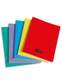 Cahier polypro 17x22cm, 96p, grands carreaux, piqûre 90g, couleurs assorties