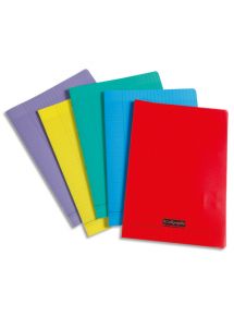 Cahier polypro 21x29,7cm, 48p, grands carreaux, piqûre 90g, couleurs assorties