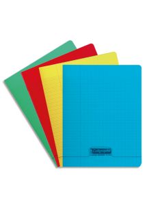 Cahier polypro 24x32cm, 48p, grands carreaux, piqûre 90g, couleurs assorties