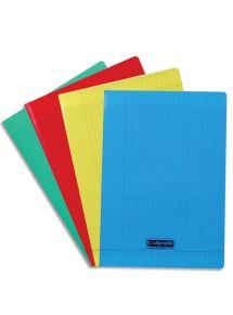 Cahier polypro 24x32cm, 96p, grands carreaux, piqûre 90g, couleurs assorties