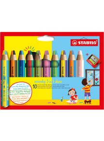 Crayon de couleur multi-talents Woody 3in1, étui de 10 + 1 taille-crayon