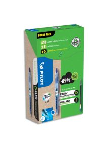 Stylo bille B2P Gel, écriture 0,4mm, bleu, pack de 10 stylos + 10 recharges