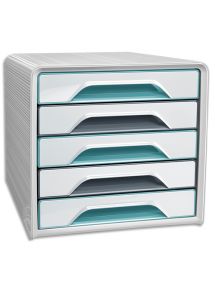 Module de classement Smoove 5 tiroirs, 36x27,1x28,8cm, coloris blanc et vert d'eau